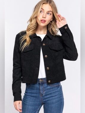 NWT Active USA Corduroy Black Button Down Jacket
